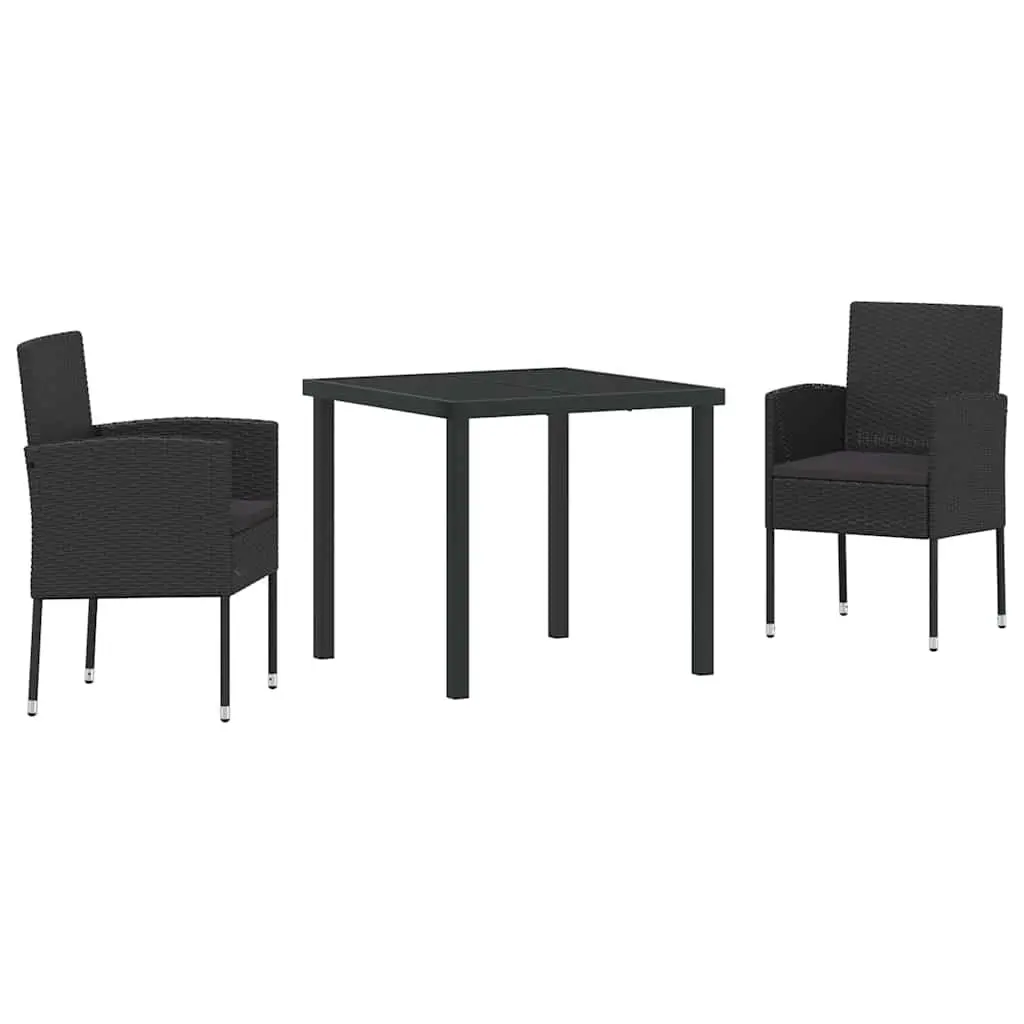Garden Dining Set Outdoor Furniture 3 Piece Black Poly Rattan Table Chairs