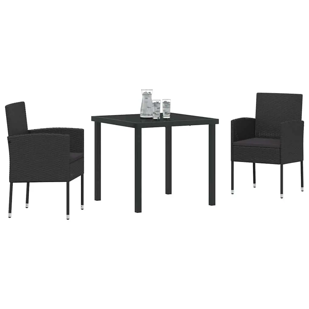 Garden Dining Set Outdoor Furniture 3 Piece Black Poly Rattan Table Chairs
