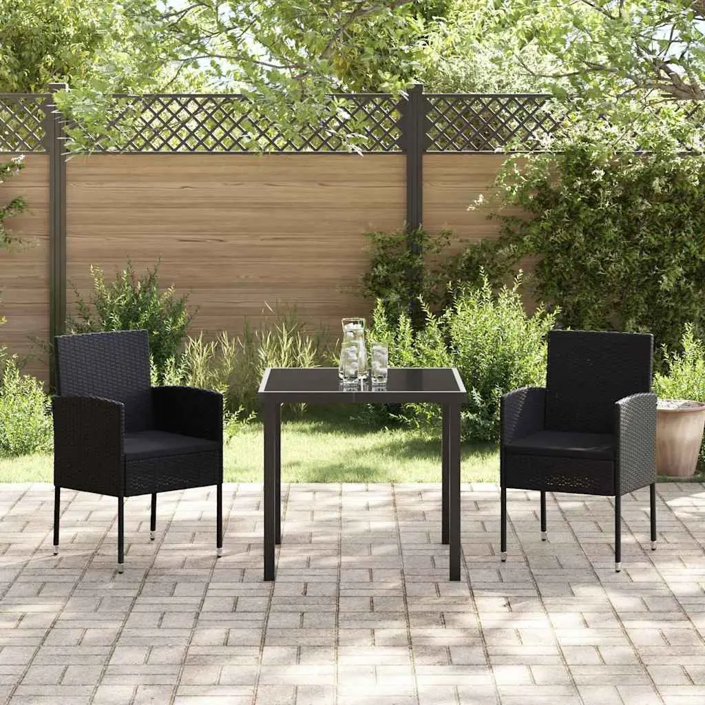 Garden Dining Set Outdoor Furniture 3 Piece Black Poly Rattan Table Chairs