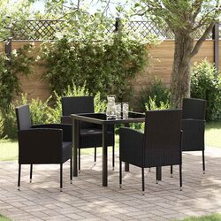 5 Piece Garden Dining Set with Black Tempered Glass Top