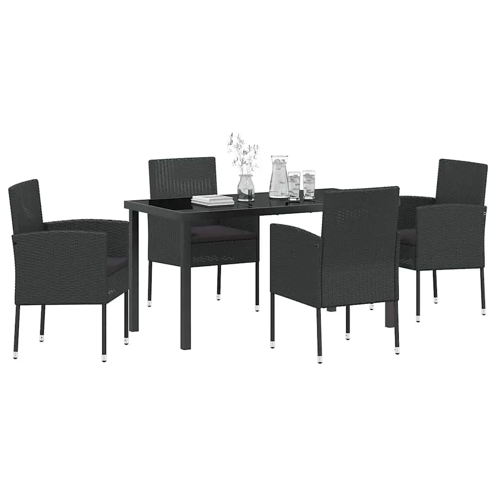 5 Piece Outdoor Dining Set Black Poly Rattan Garden Patio Furniture with