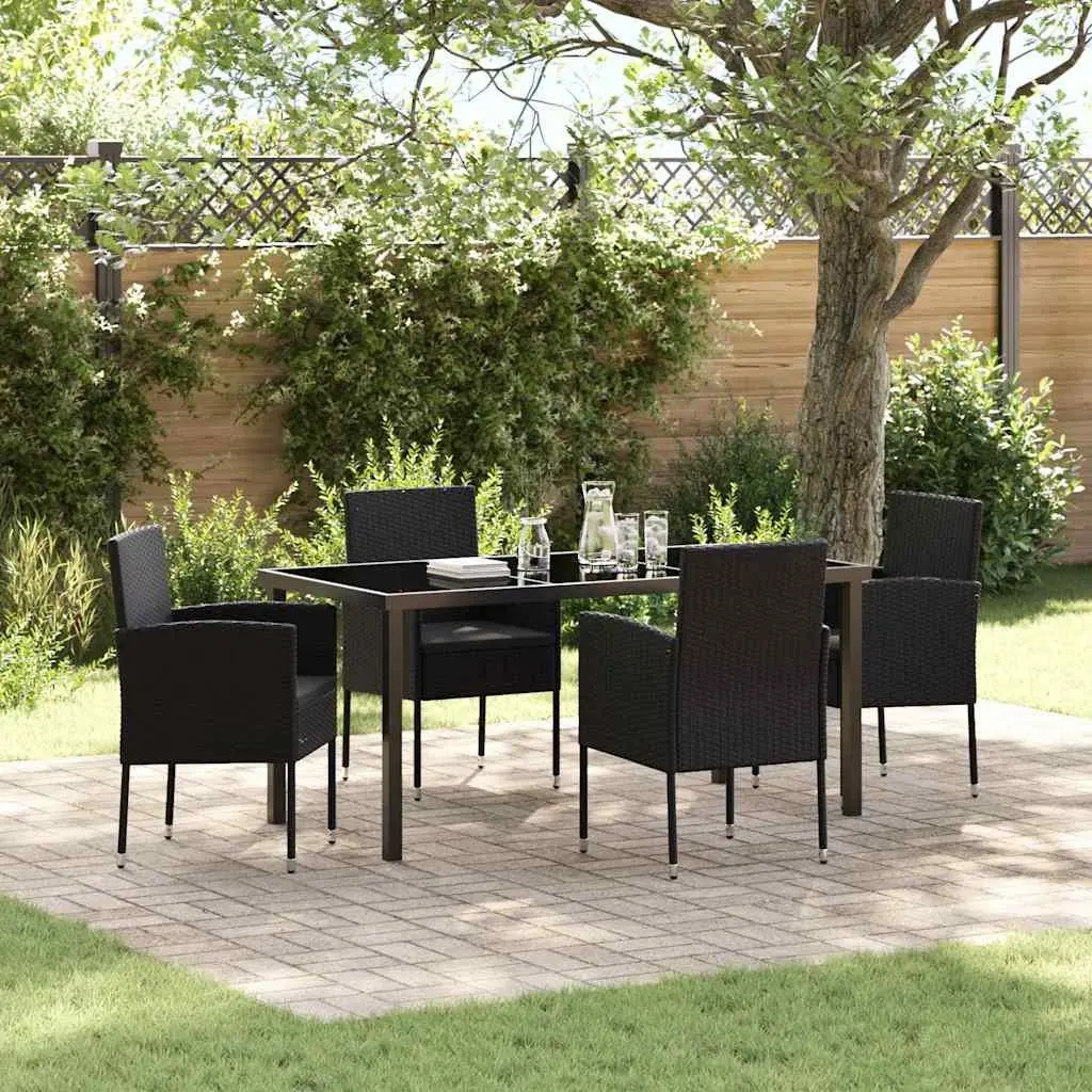 Outdoor Dining Set Garden 5 Piece Black Poly Rattan Table Chairs