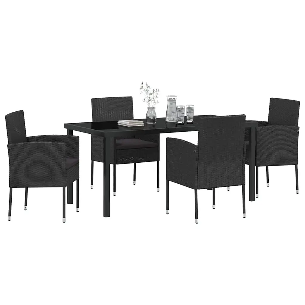Outdoor Dining Set Garden 5 Piece Black Poly Rattan Table Chairs