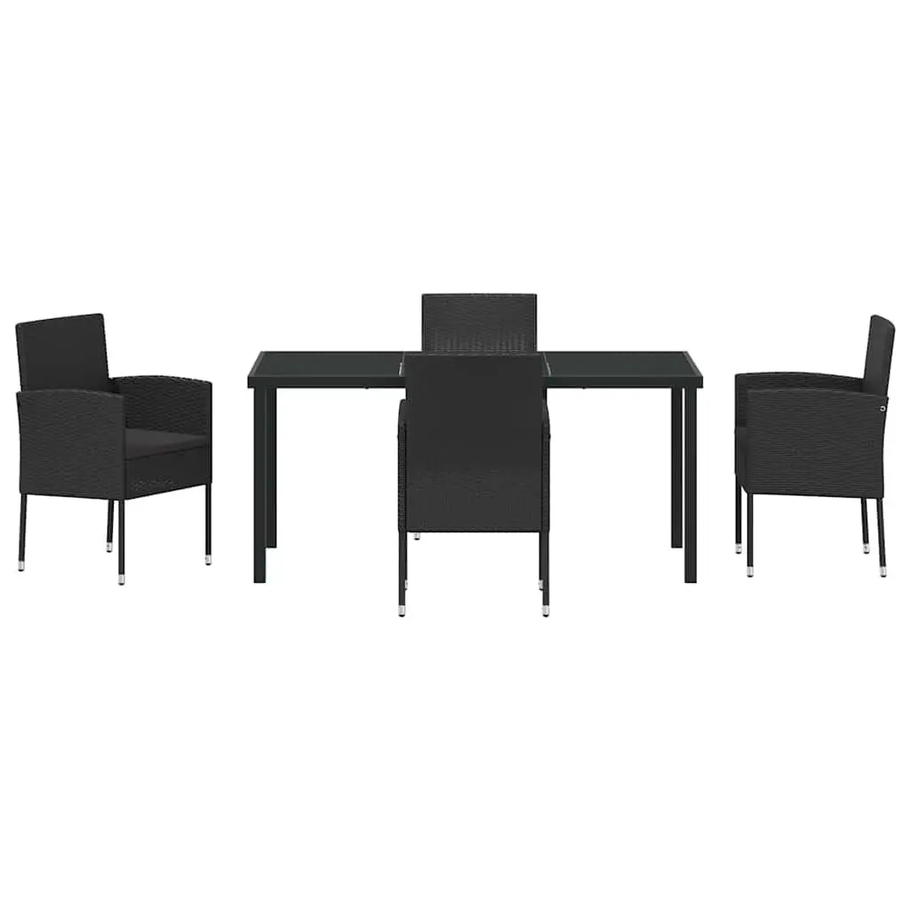 Outdoor Dining Set Garden 5 Piece Black Poly Rattan Table Chairs