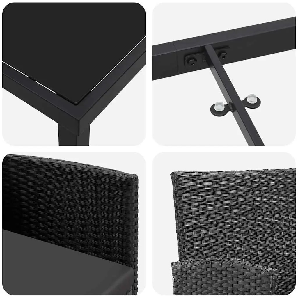 Outdoor Dining Set Garden 5 Piece Black Poly Rattan Table Chairs
