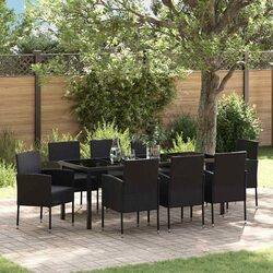 Garden Dining Set 9 Pieces Black Outdoor Furniture Table Chairs Cushions