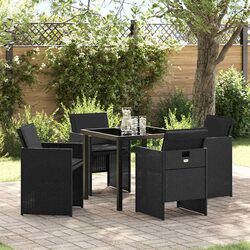 5-Piece Black Outdoor Dining Set with Glass Table