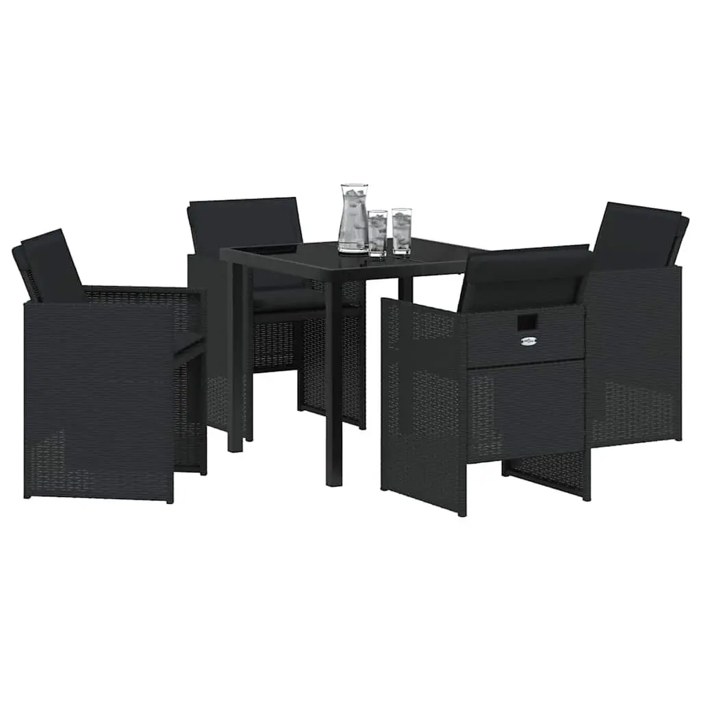 5-Piece Black Outdoor Dining Set with Glass Table
