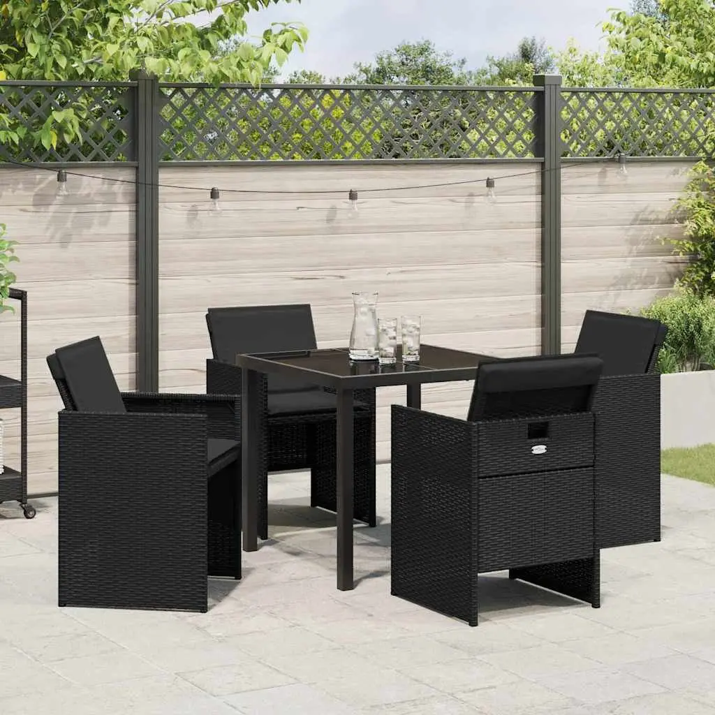 5-Piece Black Outdoor Dining Set with Glass Table