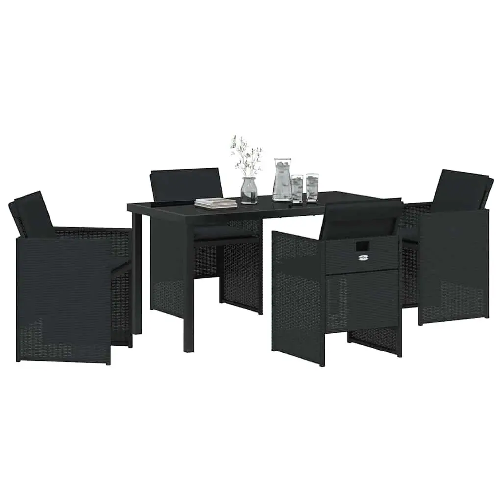 Garden Dining Set 5 Piece Outdoor Furniture Table Chairs Poly Rattan Black