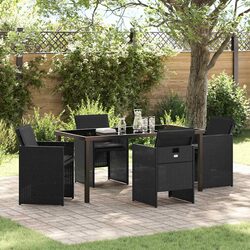 Black Garden Dining Set – 5 Pieces with Glass Tabletop