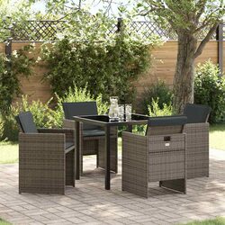 Garden Dining Set 5 pcs Grey Poly Rattan with Glass Table