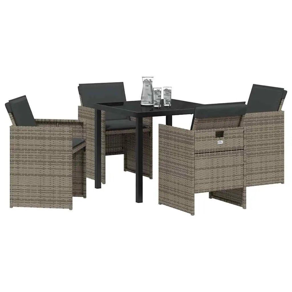 Garden Dining Set 5 pcs Grey Poly Rattan with Glass Table