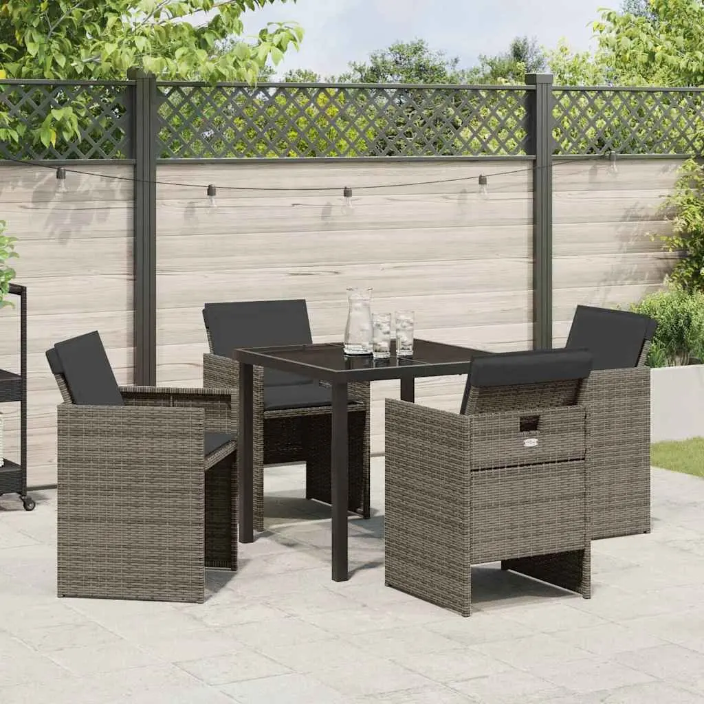 Garden Dining Set 5 pcs Grey Poly Rattan with Glass Table
