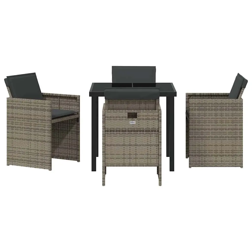 Garden Dining Set 5 pcs Grey Poly Rattan with Glass Table