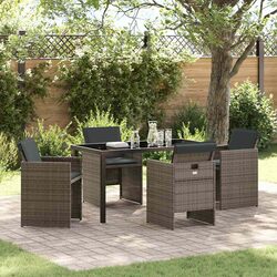 Garden Dining Set: 5-Piece Grey Poly Rattan, Cushions Included