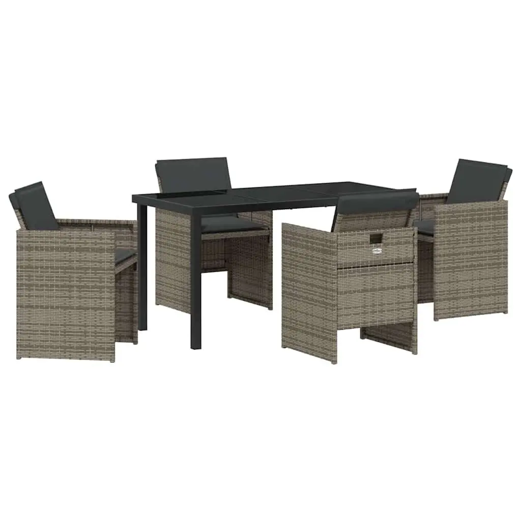 Garden Dining Set 5 Pieces Grey Poly Rattan Outdoor Furniture with Cushions