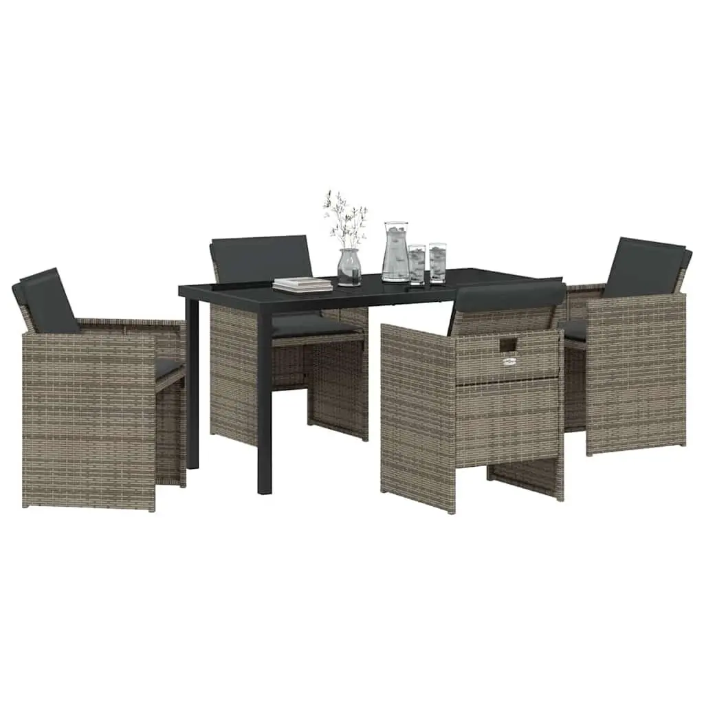Garden Dining Set 5 Pieces Grey Poly Rattan Outdoor Furniture with Cushions