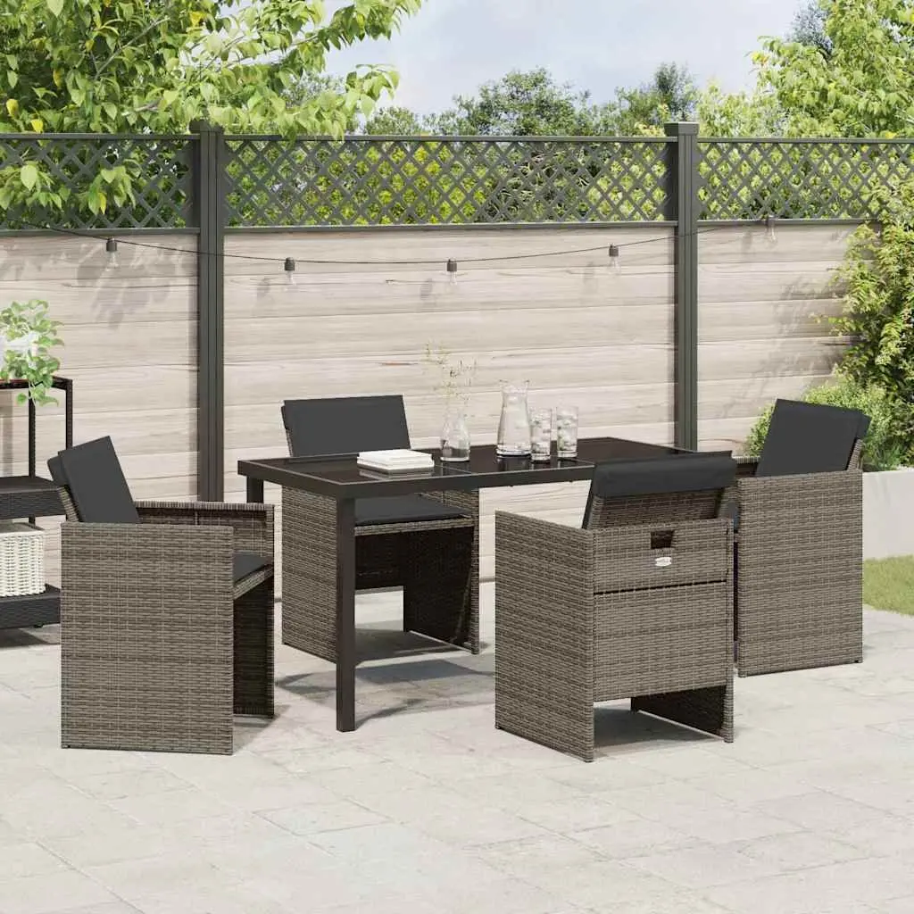 Garden Dining Set 5 Pieces Grey Poly Rattan Outdoor Furniture with Cushions