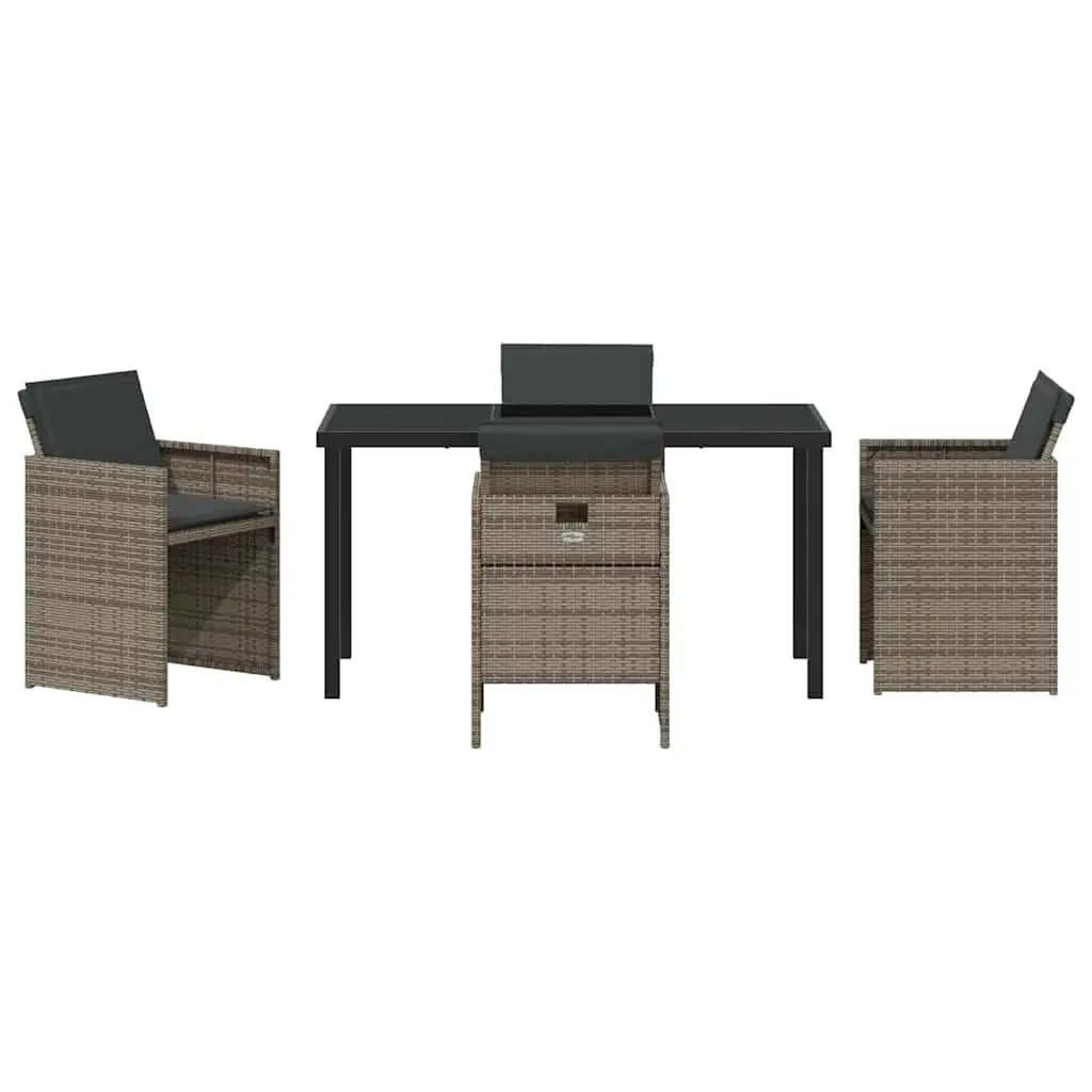 Garden Dining Set 5 Pieces Grey Poly Rattan Outdoor Furniture with Cushions