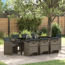 Specifications of 9 Piece Grey Poly Rattan Dining Set