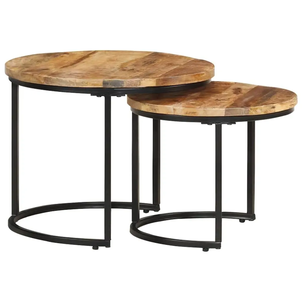 Nesting Tables 2 pcs Solid Wood Mango Brown Coffee Table Living Room Furniture