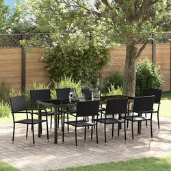 9 Piece Outdoor Dining Set: Black Poly Rattan Furniture