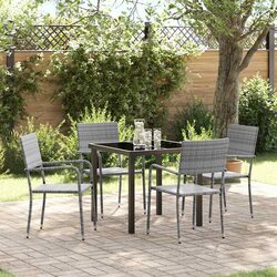 Garden Dining Set 5 Piece Outdoor Furniture Grey Poly Rattan with Cushion