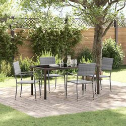 5-Piece Grey Dining Set: Poly Rattan, Glass, Steel