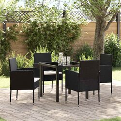 5-Piece Garden Dining Set: Glass Table & Rattan Chairs