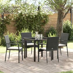 Outdoor Garden Dining Set 5 Pieces Black Poly Rattan Furniture with Cushions