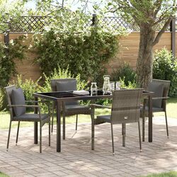 Outdoor Dining Set 5 Piece Grey Poly Rattan Garden Furniture Tempered Glass