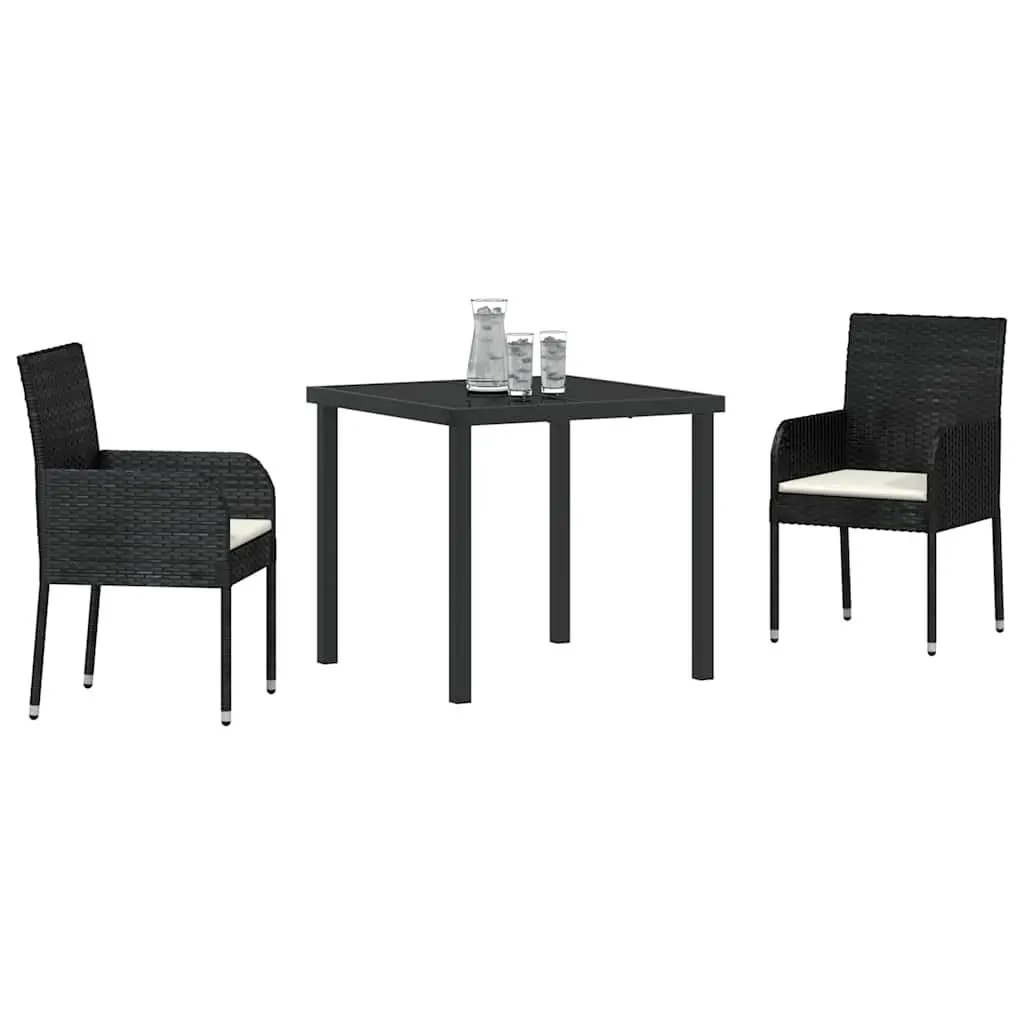 Garden Dining Set Outdoor Furniture 3 Pieces Patio Table Chairs Cushion Black