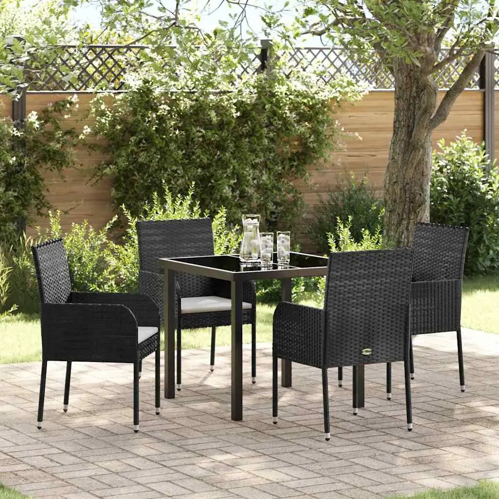 Garden Dining Set Outdoor Furniture 5 Piece Poly Rattan Black with Cushions