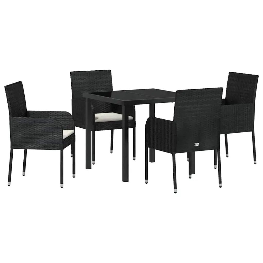 Garden Dining Set Outdoor Furniture 5 Piece Poly Rattan Black with Cushions