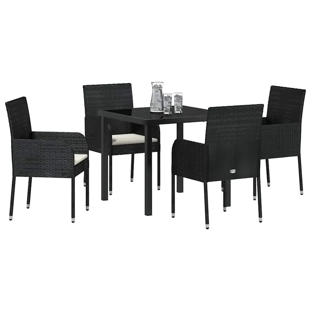 Garden Dining Set Outdoor Furniture 5 Piece Poly Rattan Black with Cushions