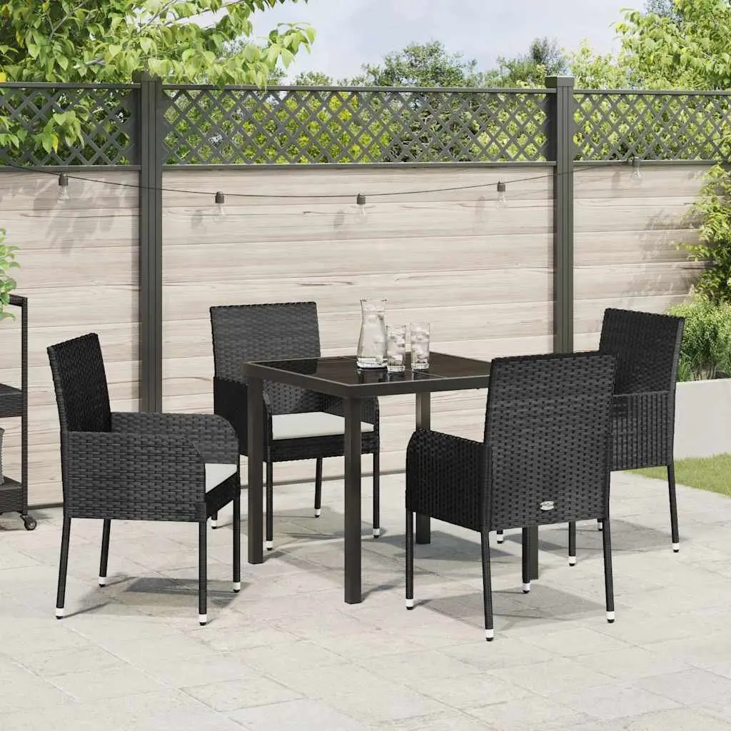 Garden Dining Set Outdoor Furniture 5 Piece Poly Rattan Black with Cushions