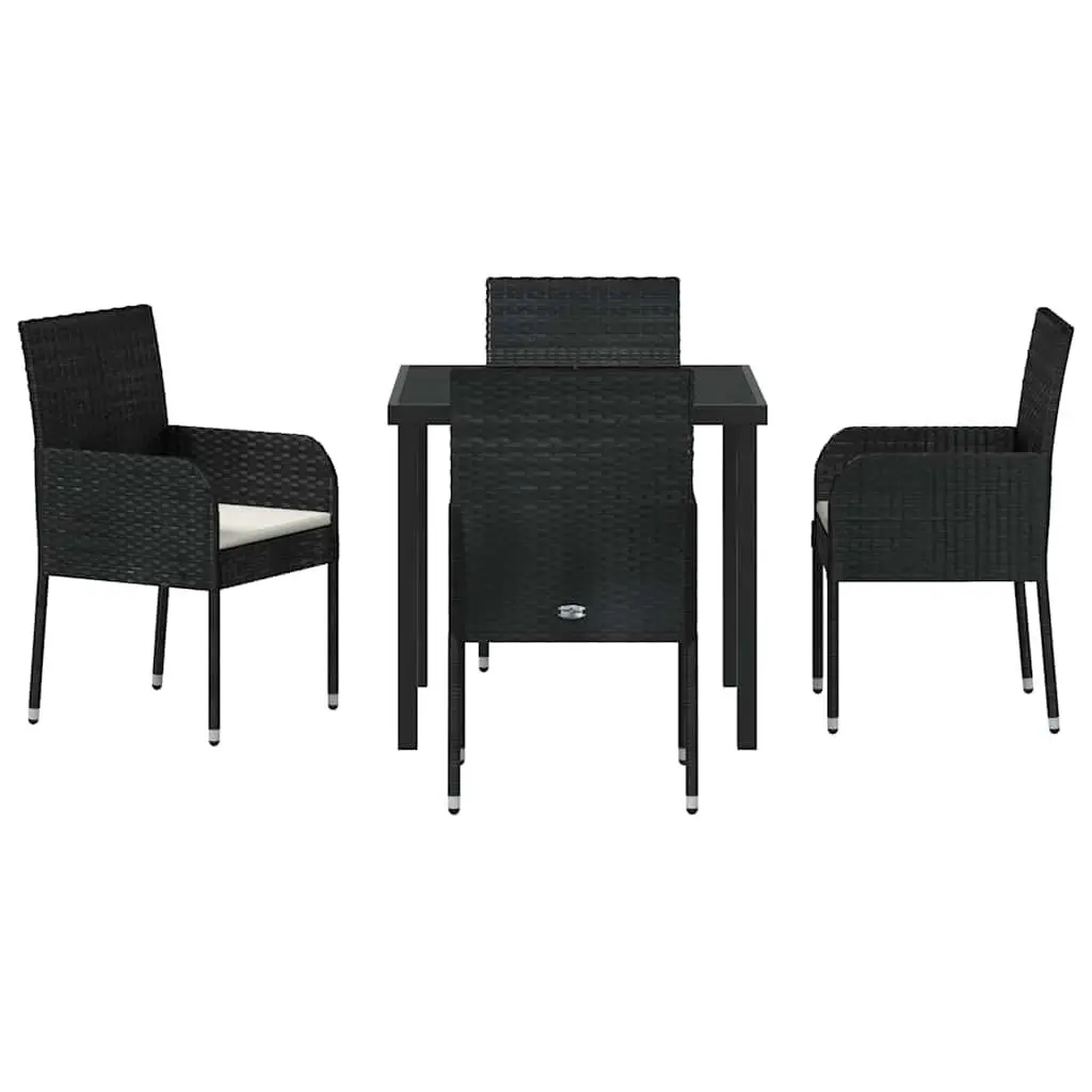 Garden Dining Set Outdoor Furniture 5 Piece Poly Rattan Black with Cushions