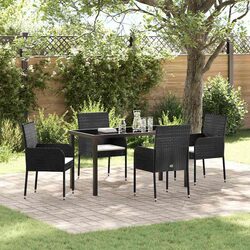 Garden Dining Set 5 Piece Outdoor Furniture with Cushions Black Poly Rattan