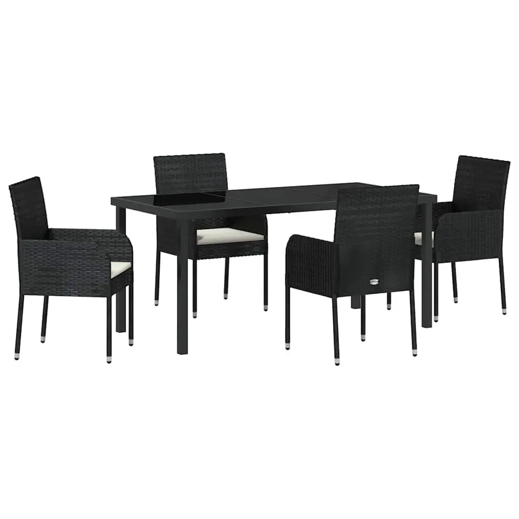 Garden Dining Set 5 Piece Outdoor Furniture Poly Rattan Black with Cushions