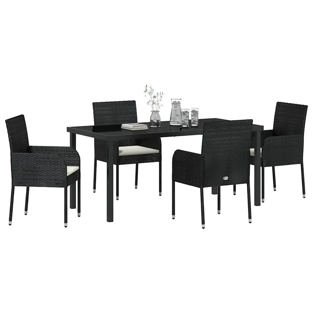 Garden Dining Set 5 Piece Outdoor Furniture Poly Rattan Black with Cushions