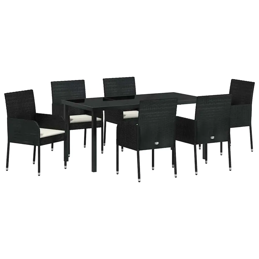 Outdoor Dining Set 7 Piece Garden Furniture Poly Rattan with Cushions Black