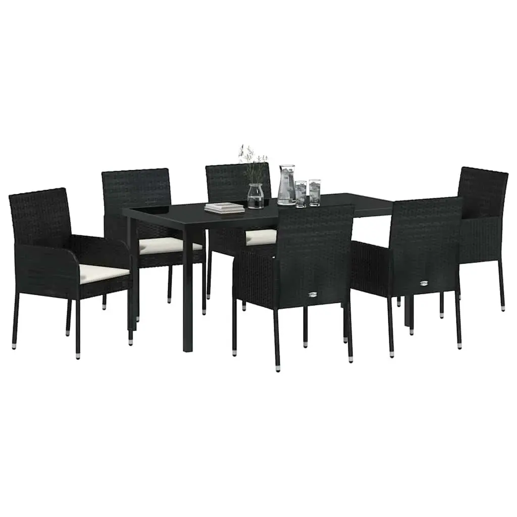 Outdoor Dining Set 7 Piece Garden Furniture Poly Rattan with Cushions Black