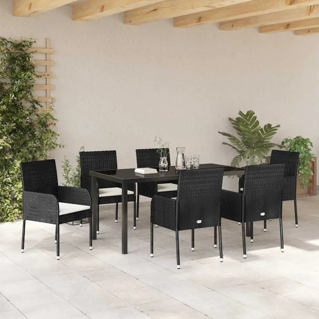 Outdoor Dining Set 7 Piece Garden Furniture Poly Rattan with Cushions Black