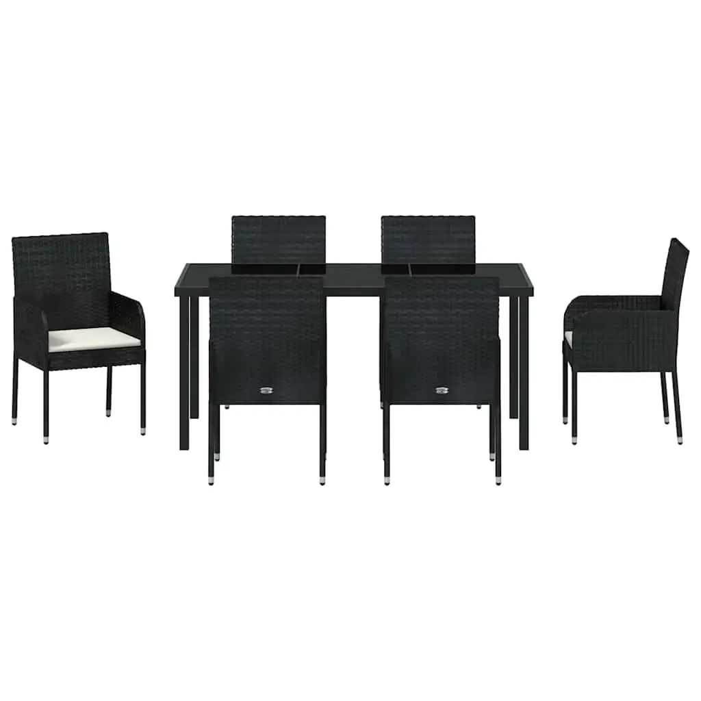 Outdoor Dining Set 7 Piece Garden Furniture Poly Rattan with Cushions Black