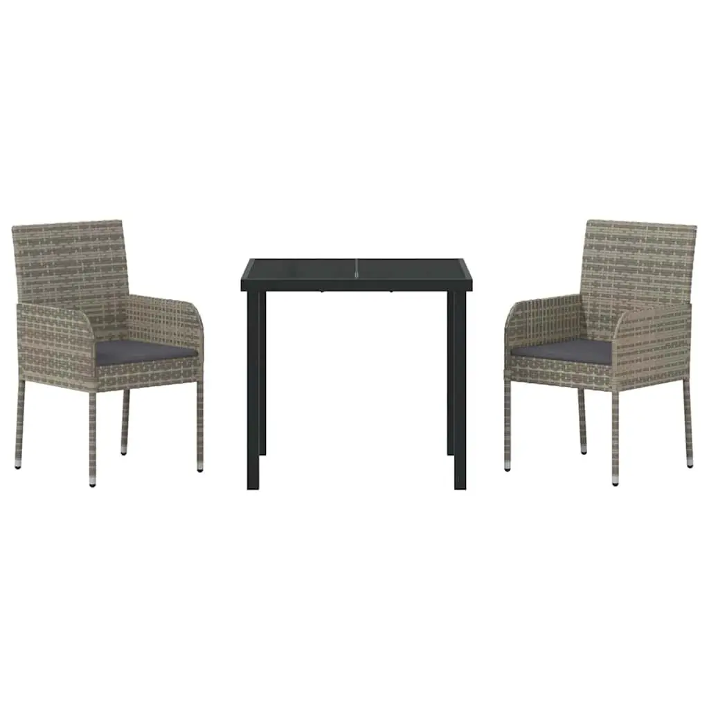 Garden Dining Set 3 Piece Outdoor Furniture Patio Garden Grey Poly Rattan Tempered Glass