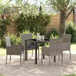 Garden Dining Set: 5 Piece Grey Poly Rattan Furniture