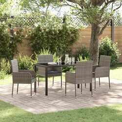 Garden Dining Set 5 Pieces Outdoor Furniture with Cushions Grey Poly Rattan