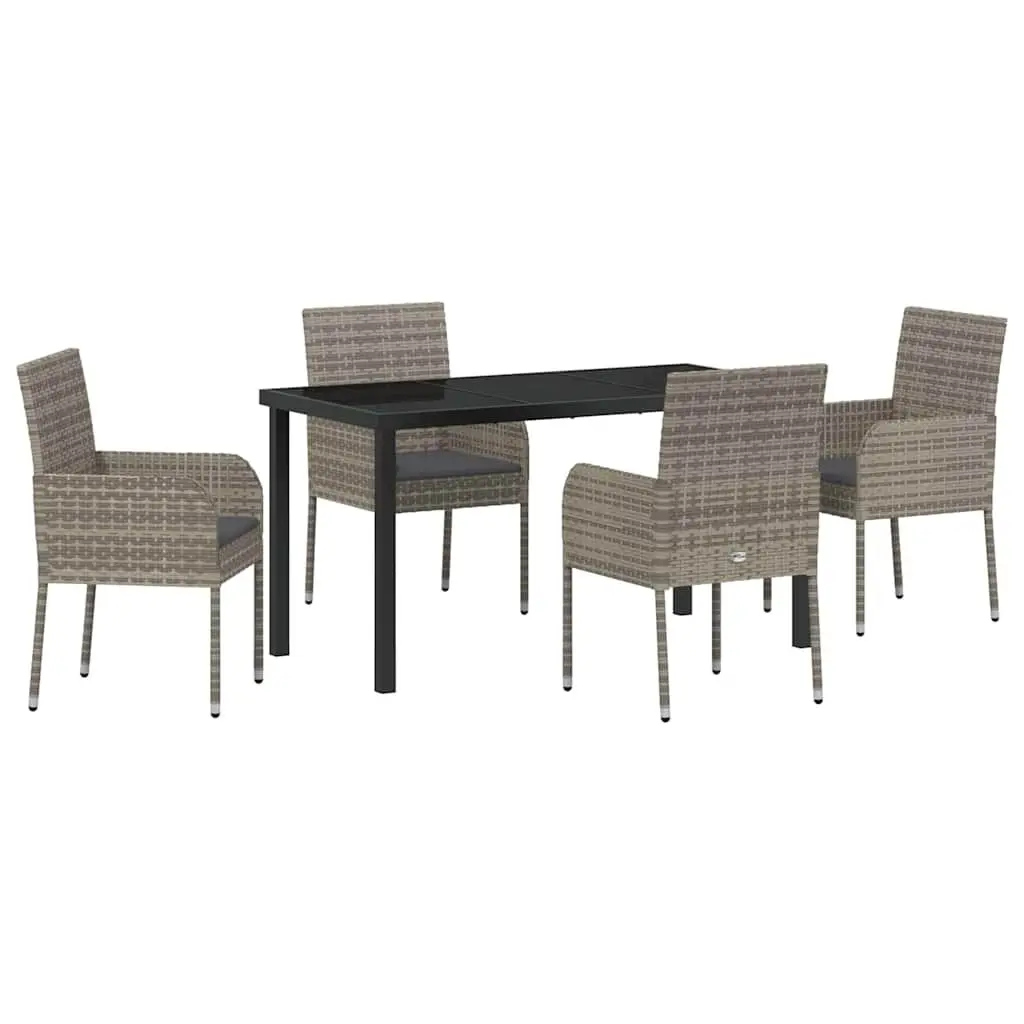 Garden Dining Set 5 Pieces Outdoor Furniture with Cushions Grey Poly Rattan