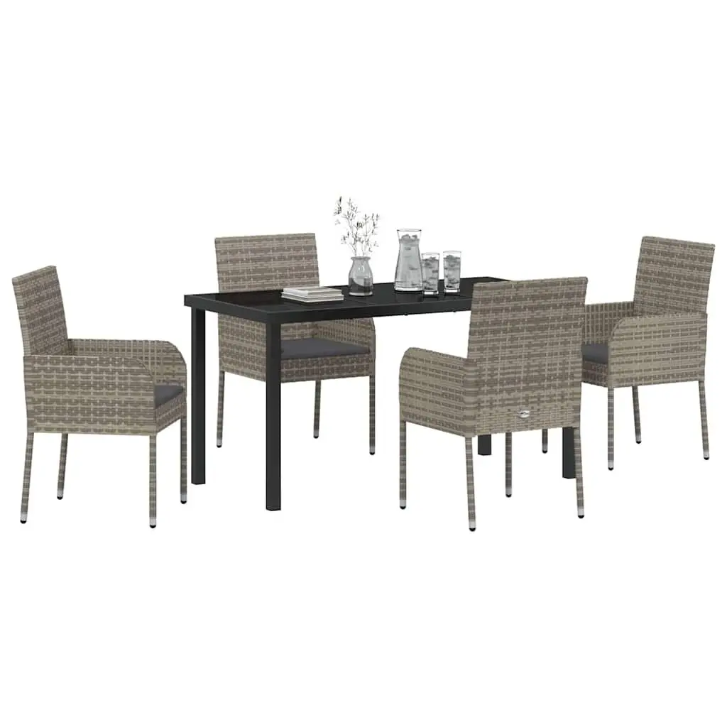 Garden Dining Set 5 Pieces Outdoor Furniture with Cushions Grey Poly Rattan